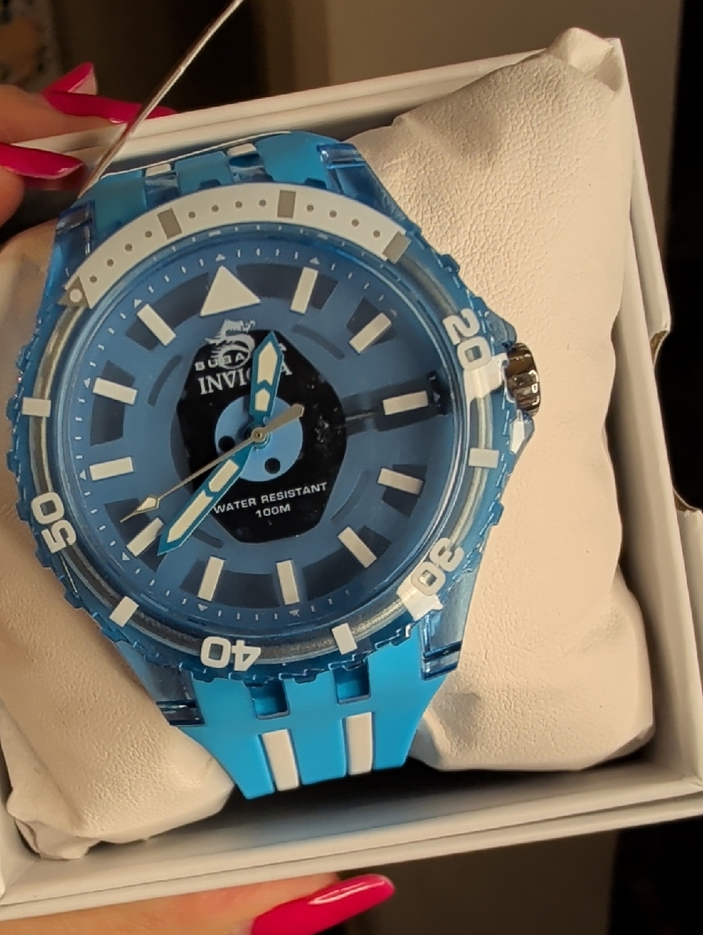 Invicta Bright Blue and White Resin Dive Watch 100 Meter Water Resistant